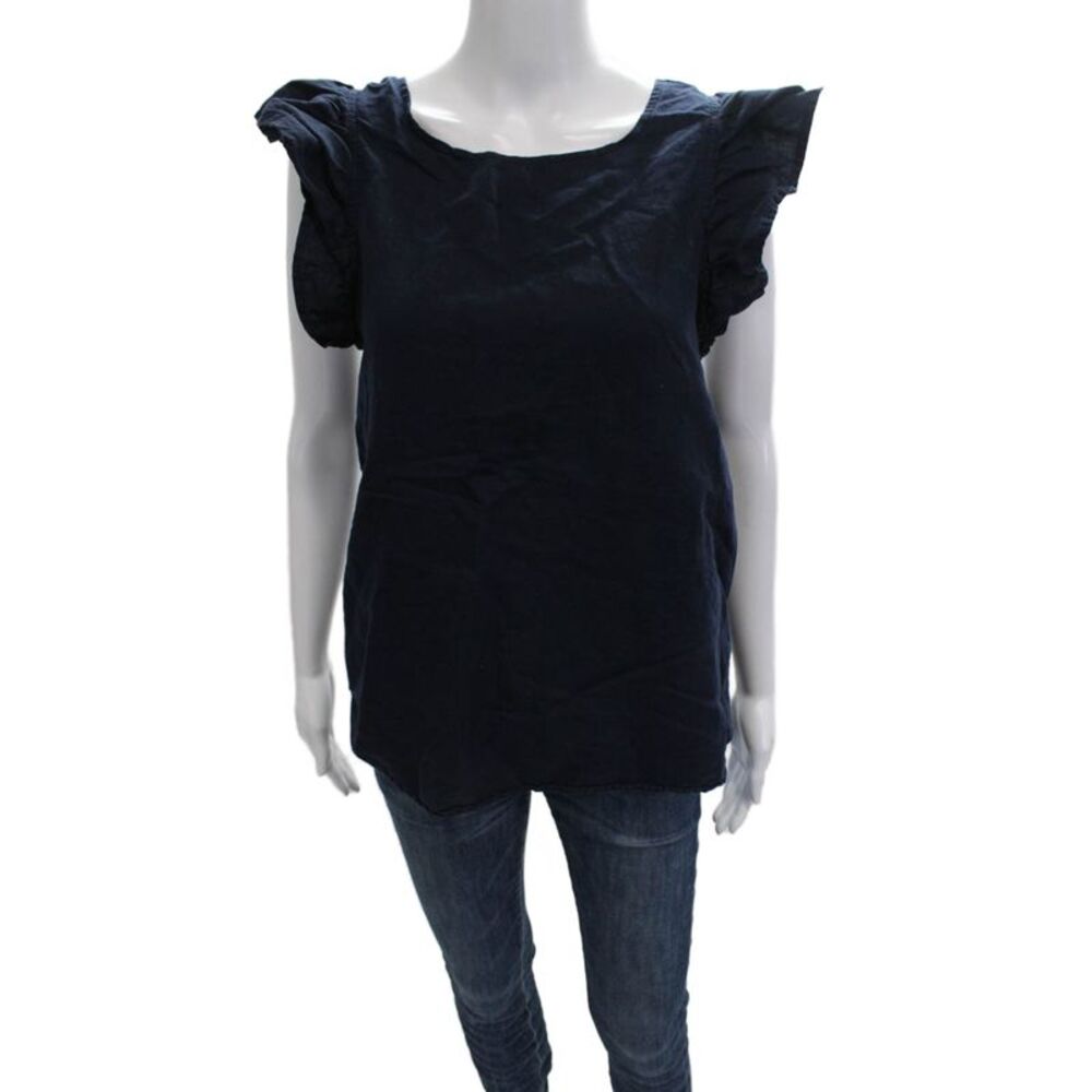 Kate McHale Jensen Women Dark Blue Sleeveless Cotton Blouse Size M